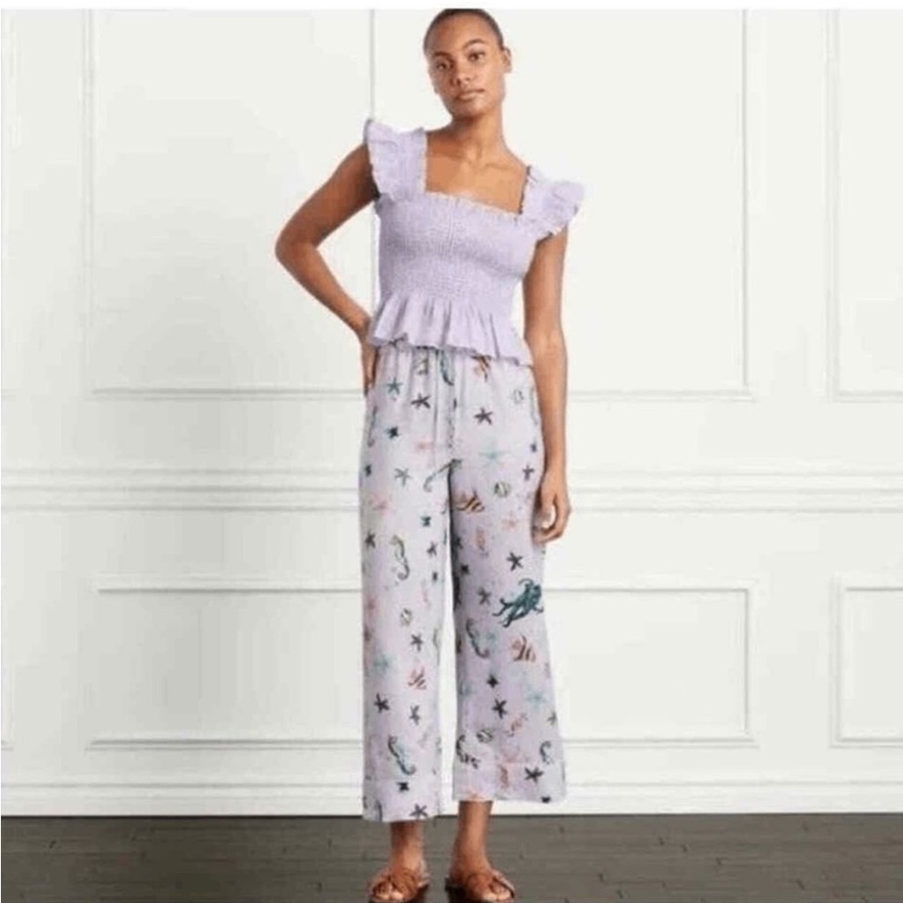 Hill House Sea Creatures Linen Purple Wide Leg The Skylar Pants